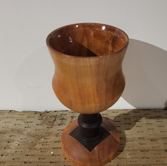 Handmade Cherry Wooden Cup with Walnut Stem - Picture 2 of 2